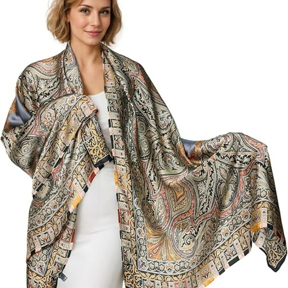 Silk Shawl Scarf Lightweight‎ Floral Satin Trendy Silky Scarves Trendy Statement